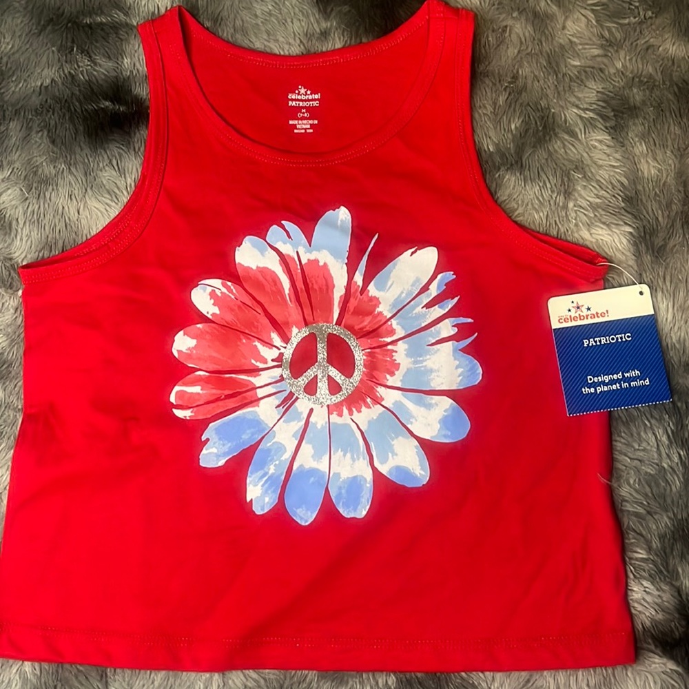 Girls flower and peace sign tank top ~ size m (7/8)